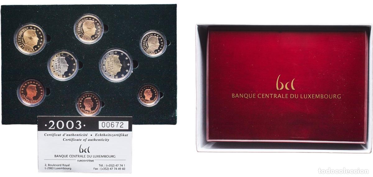 Monedas antiguas de Europa: Luxembourg 2003 Proof Euro set with 8 coins - Henri I (1st map) Bimetallic: nickel brass clad nicke