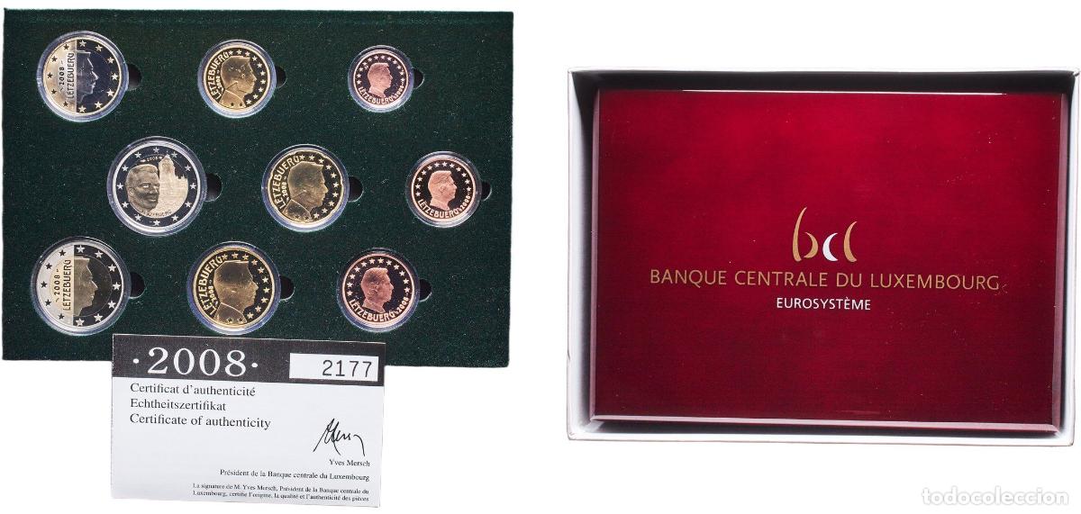 Monedas antiguas de Europa: Luxembourg 2008 Proof Euro set with 9 coins - Henri I (2nd map) Bimetallic: nickel brass clad nicke