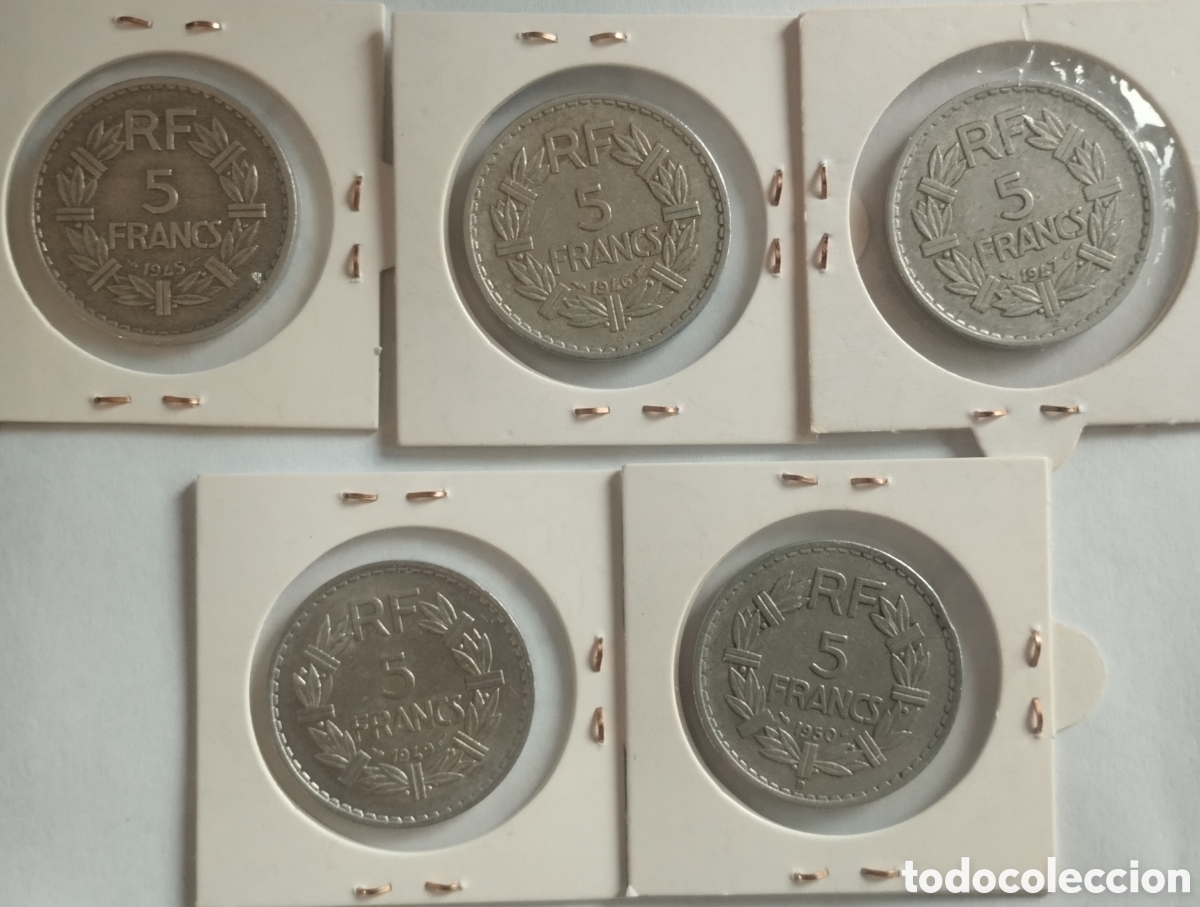 Alte M&uuml;nzen aus Europa: LOTE DE CINCO MONEDAS DE FRANCIA DE 5 FRANCOS 1945-1946-1947-1949 Y 1950 (FOTOS)