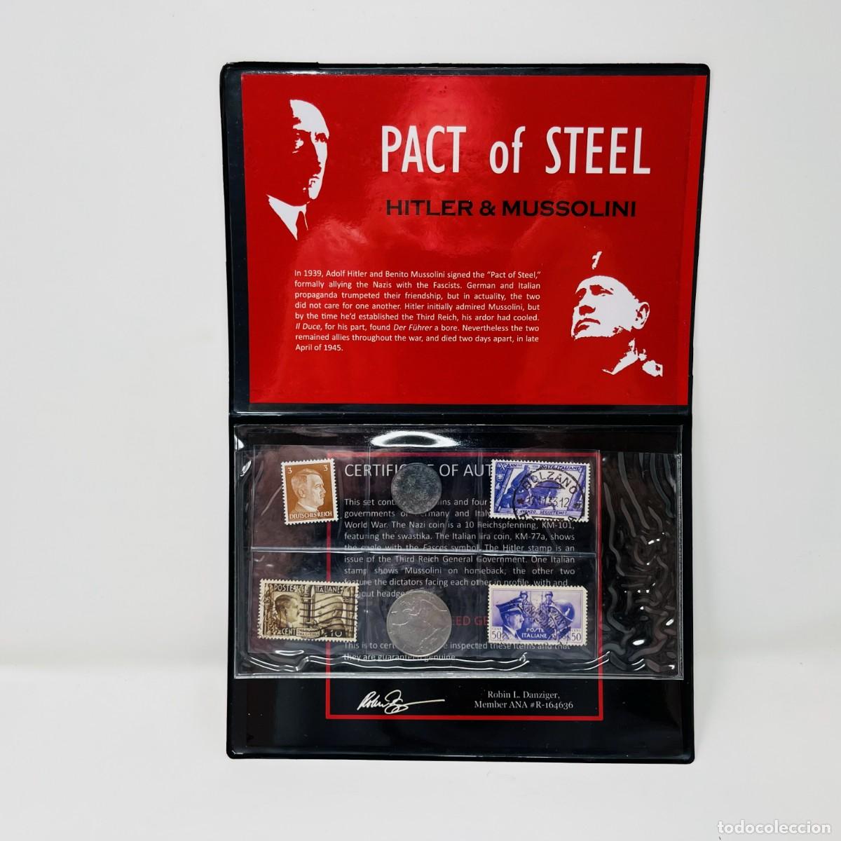 Monedas antiguas de Europa: &Aacute;lbum Pacto de Acero Hitler y Mussolini | 6 Piezas Originales | Monedas y Sellos WWII