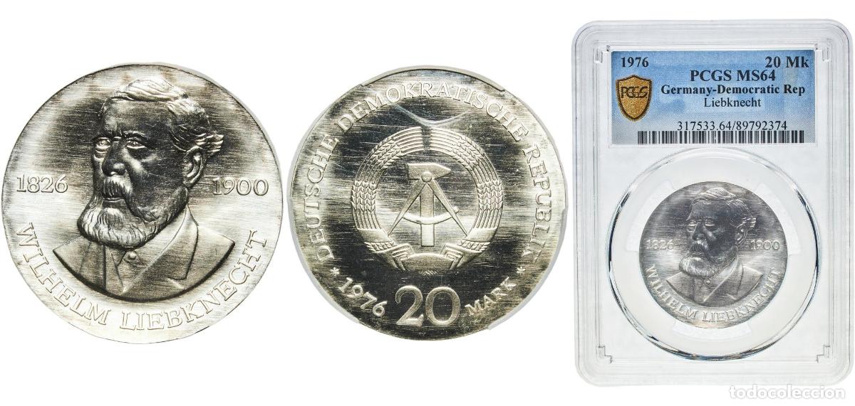 Monedas antiguas de Europa: Germany German Democratic Republic Democratic republic 1976 A 20 Mark (Wilhelm Liebknecht) Silver (
