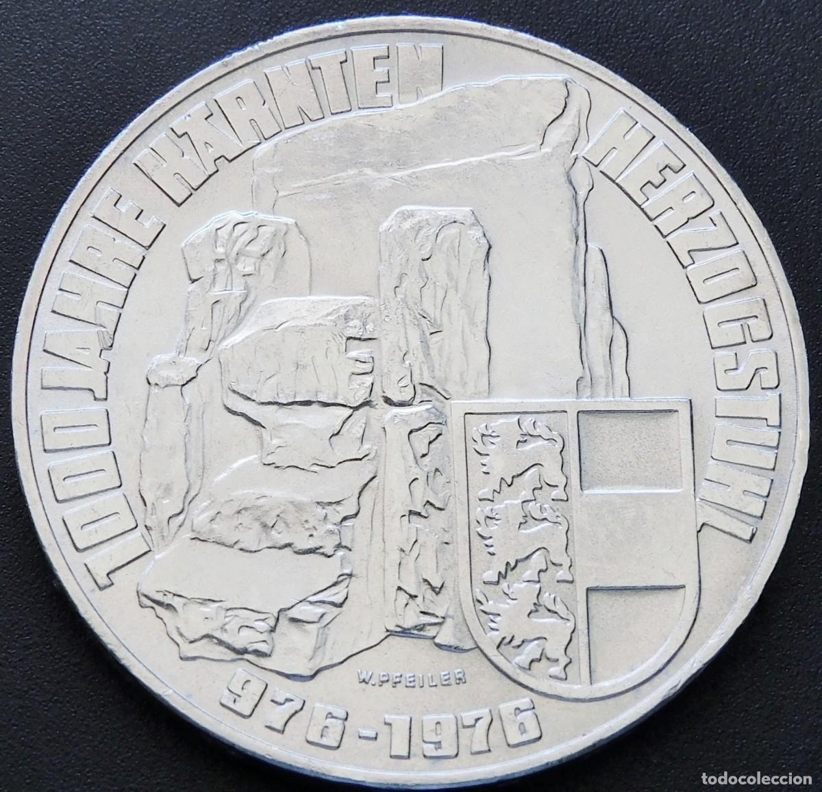 Old Coins of Europe: MONEDA AUSTRIA 10O CHELINES 1976 - ANIVERSARIO CARINTHIA. PLATA EXCELENTE ESCASA