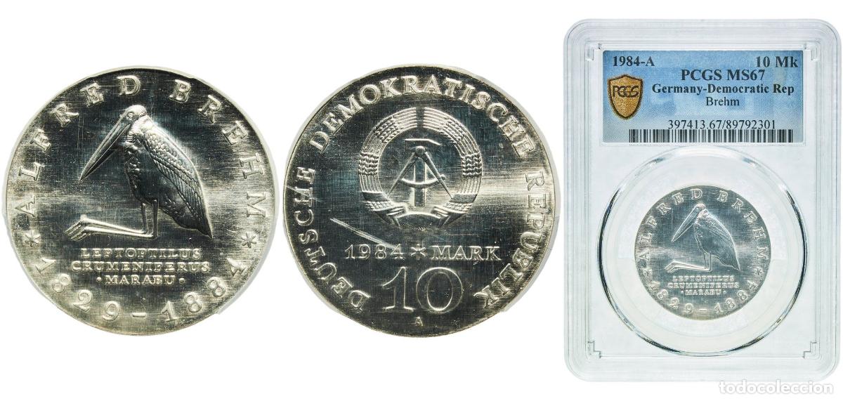 Monedas antiguas de Europa: Germany German Democratic Republic Democratic republic 1984 A 10 Mark (Alfred Brehm) Silver (.500)