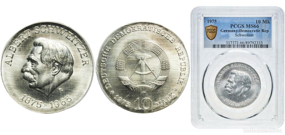 Monedas antiguas de Europa: Germany German Democratic Republic Democratic republic 1975 10 Mark (Albert Schweitzer) Silver (.62
