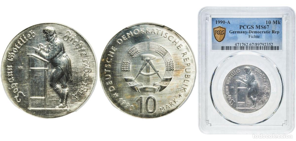 Monedas antiguas de Europa: Germany German Democratic Republic Democratic republic 1990 A 10 Mark (Johann Gottlieb Fichte) Silv
