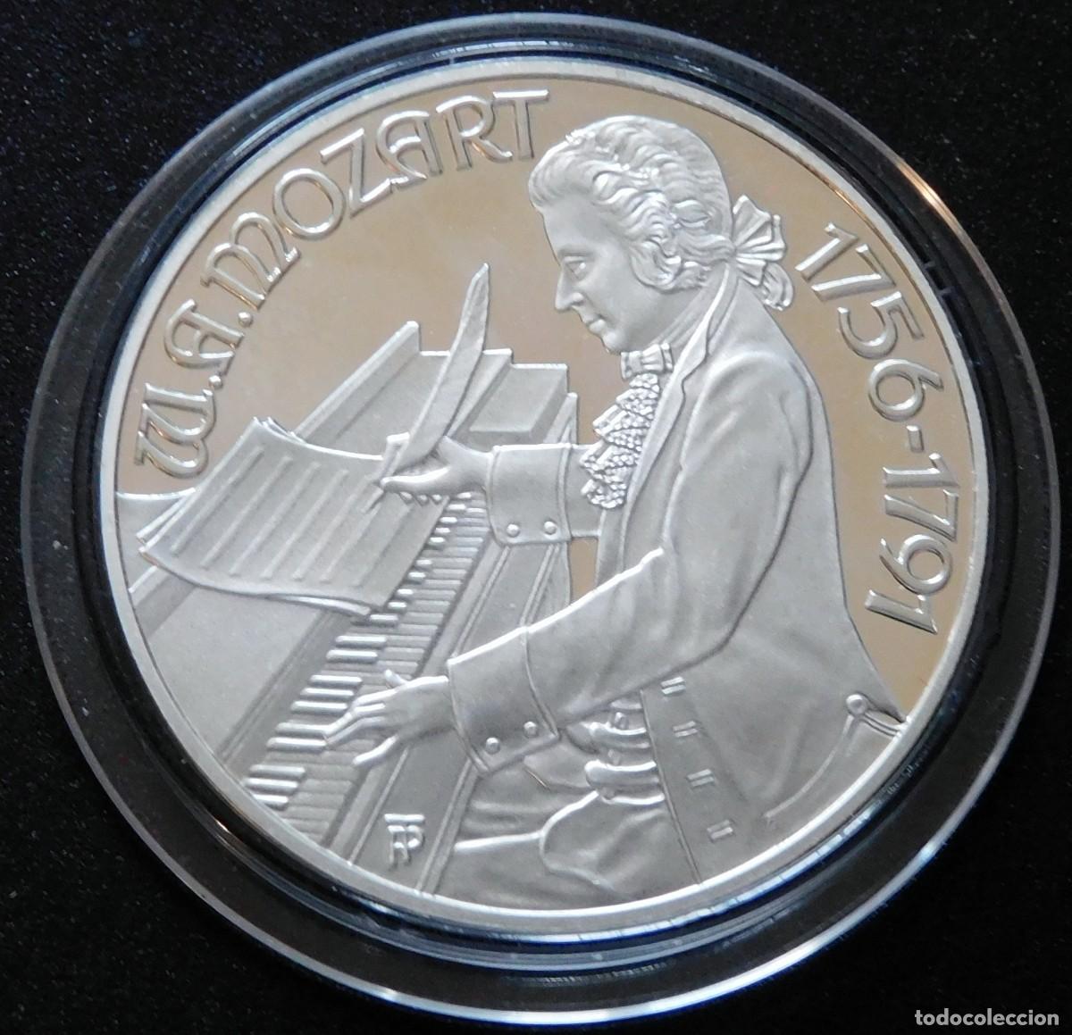 Alte M&uuml;nzen aus Europa: MONEDA AUSTRIA 10O CHELINES 1991 -MOZART AL PIANO. PLATA PROOF. ESCASA
