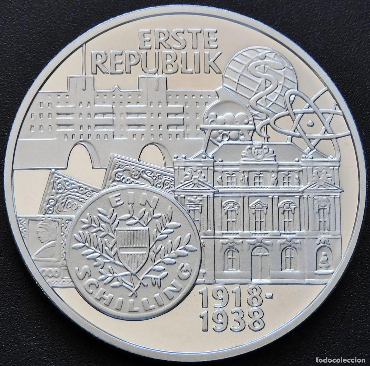 Moedas antigas da Europa: MONEDA AUSTRIA 10O CHELINES 1995 - ERSTE REPUBLIK (PRIMERA REP&Uacute;BLICA) PLATA PROOF. ESCASA