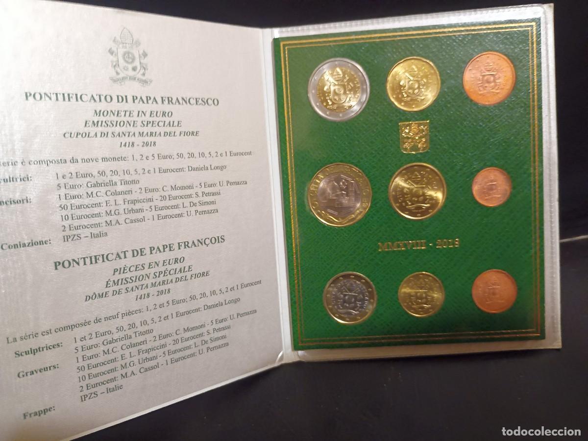 Monedas antiguas de Europa: Vaticano 2018 9 monedas euro 1 c&eacute;ntimo a 2 euros + 5 &euro; bimet&aacute;lica
