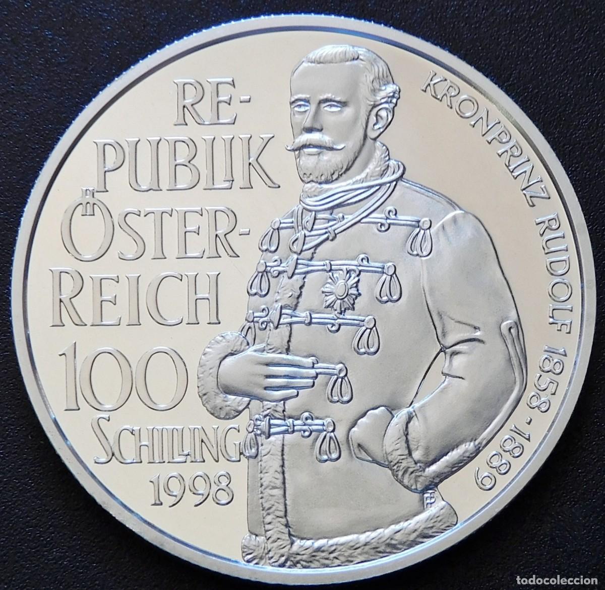 Moedas antigas da Europa: MONEDA AUSTRIA 10O CHELINES 1998 - PR&Iacute;NCIPE RUDOLPH. PLATA PROOF. ESCASA