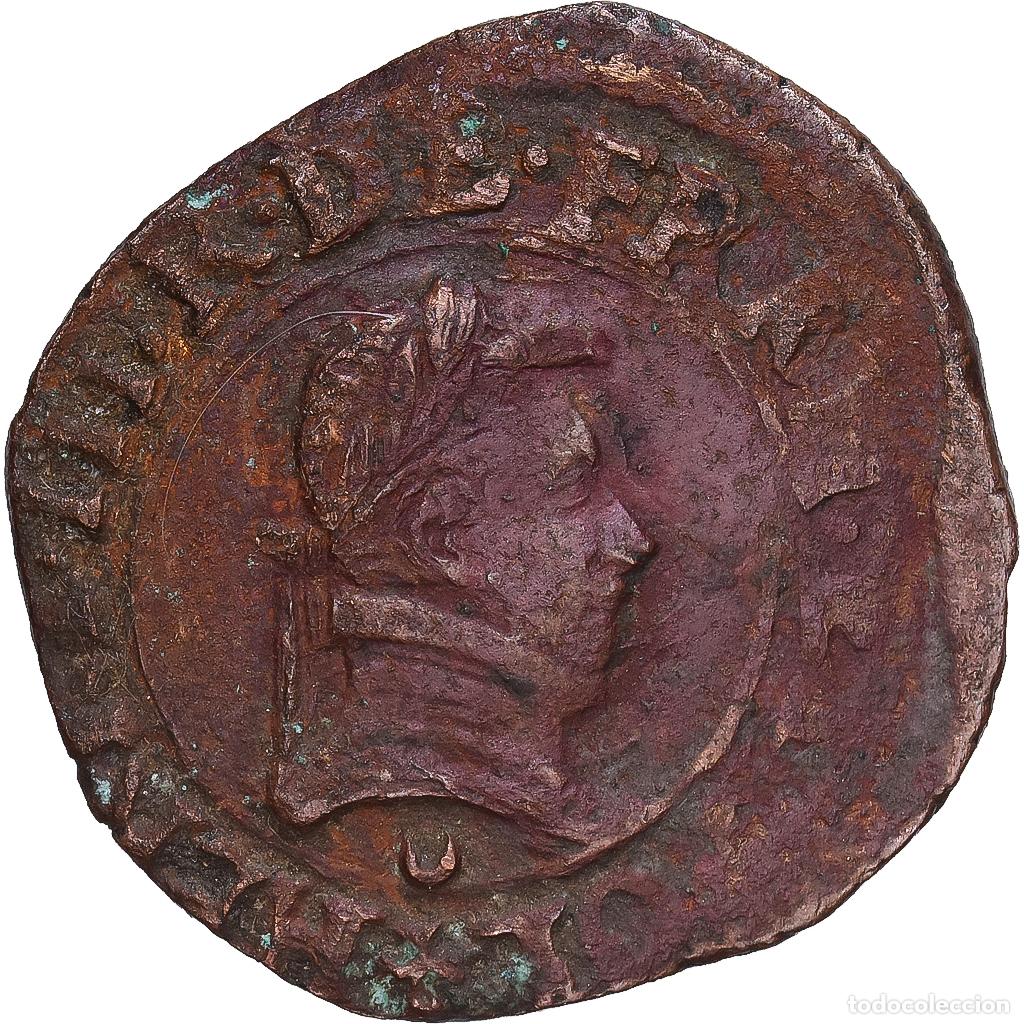Monedas antiguas de Europa: [#1546716] Francia, Henri III, Denier Tournois, Bourges, Cobre, BC+, Gadoury:450