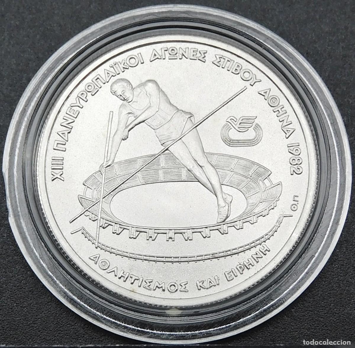 Alte M&uuml;nzen aus Europa: GRECIA 100 DRACMAS 1982 - JUEGOS PANEUROPEOS-SALTO DE PERTIGA. PLATA SIN CIRCULAR ESCASA