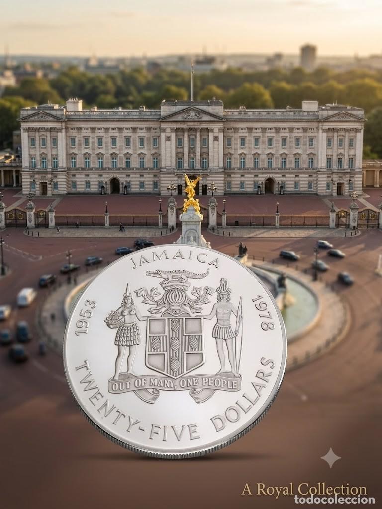 Alte M&uuml;nzen aus Europa: Moneda plata 25 aniversario coronaci&oacute;n Isabel II Jamaica