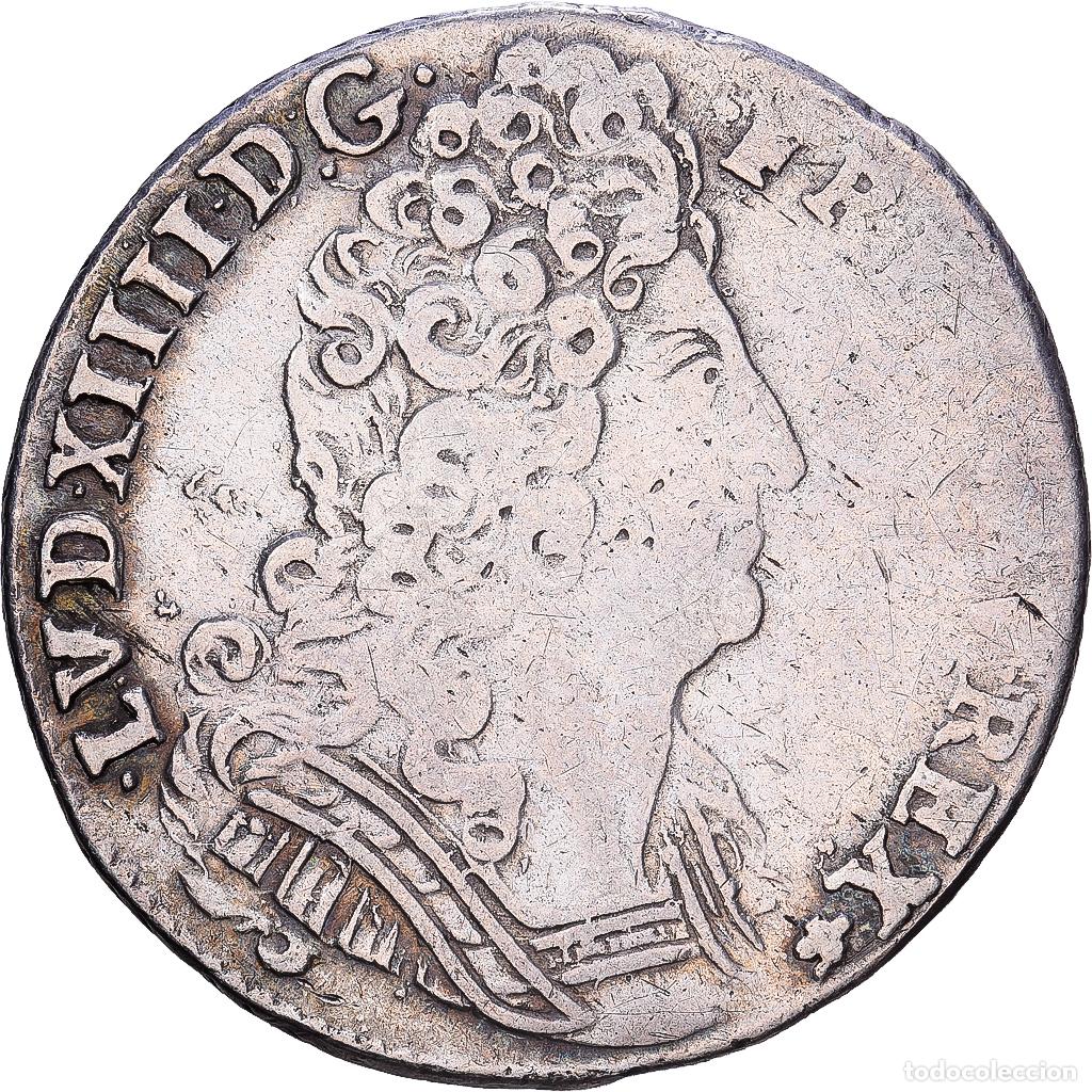 Monedas antiguas de Europa: [#1546930] Francia, Louis XIV, 1/4 Ecu aux 3 couronnes, 1710, Nantes, Plata, BC+, Gadoury:C