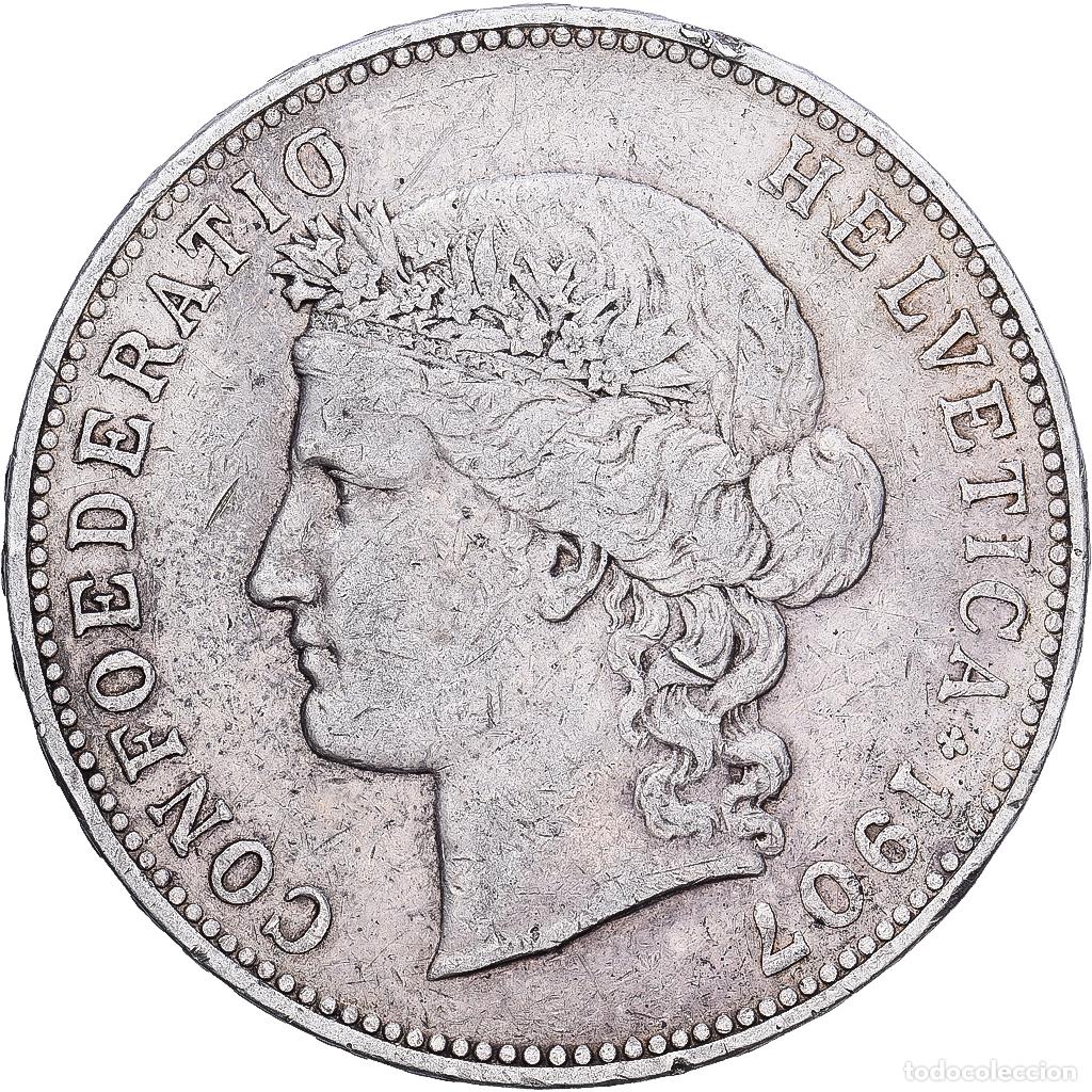 Monedas antiguas de Europa: [#1203313] Suiza, 5 Francs, 1907, Bern, Plata, MBC, KM:34