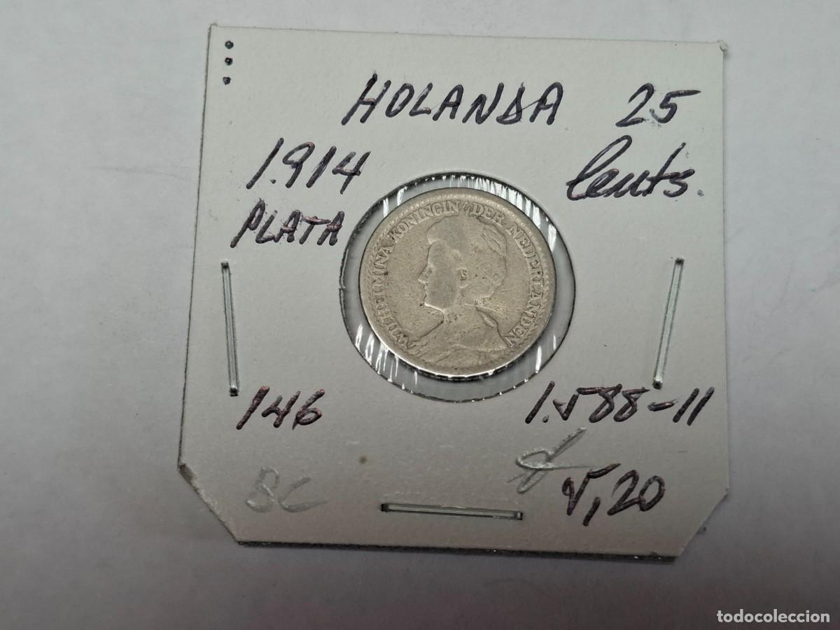 Monedas antiguas de Europa: 25 CENTIMOS de PLATA de 1914 KM 146 HOLANDA en BC