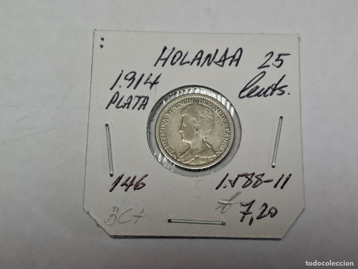 Monedas antiguas de Europa: 25 CENTIMOS de PLATA de 1914 KM 146 HOLANDA en BC+
