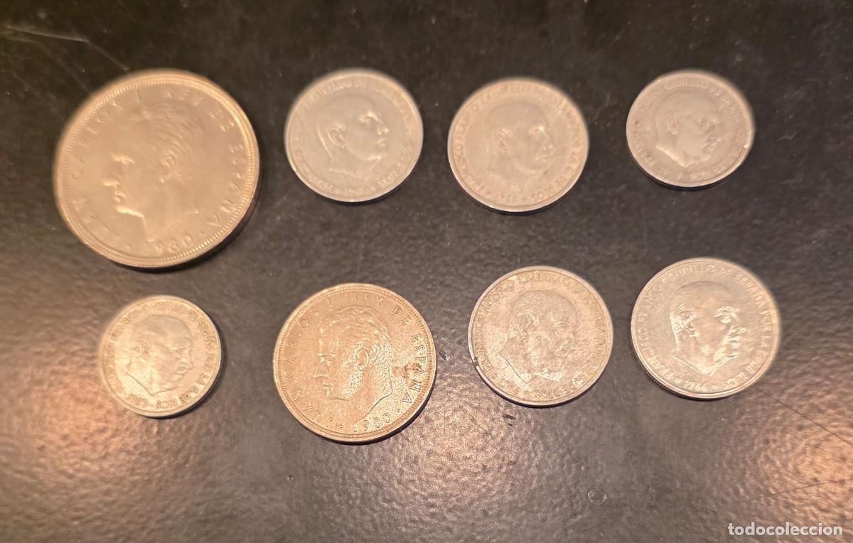 Monedas antiguas de Europa: Lote 8 monedas espa&ntilde;olas &ndash; 5 pesetas Mundial 82, 50 c&eacute;ntimos Franco y 10 c&eacute;ntimos &ndash; Juan Carlos I