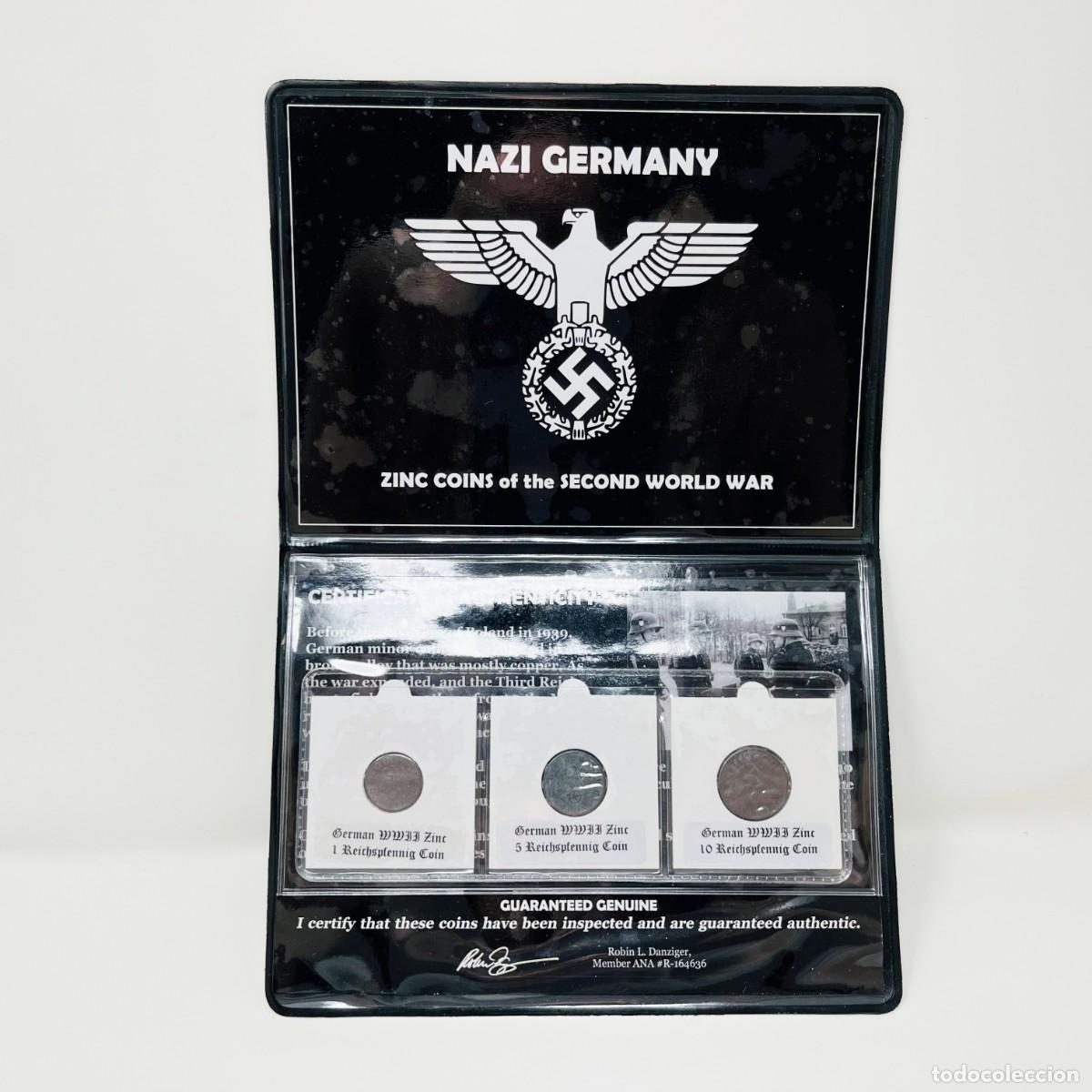 Monedas antiguas de Europa: Set 3 Monedas Originales Tercer Reich WWII | 1, 5 y 10 Reichspfennig Zinc | Alemania 1940-1945
