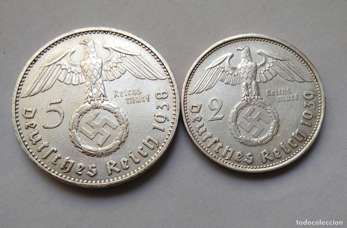 Monedas antiguas de Europa: MONEDA 5 REICHSMARK 1938 Y 2 REICHSMARK 1939