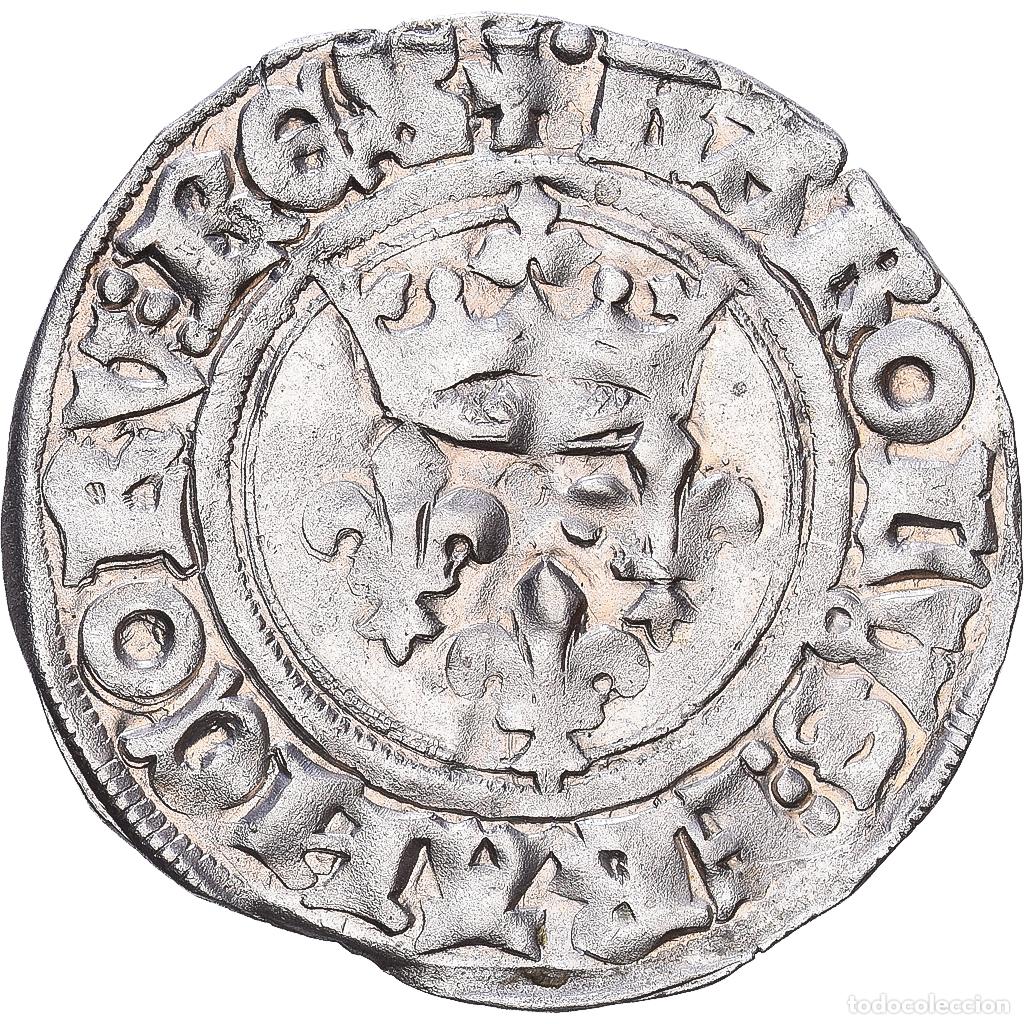 Monedas antiguas de Europa: [#1546914] Francia, Charles VI, Gros dit &rdquo;Florette&rdquo;, 1417, Tours, Vell&oacute;n, BC+