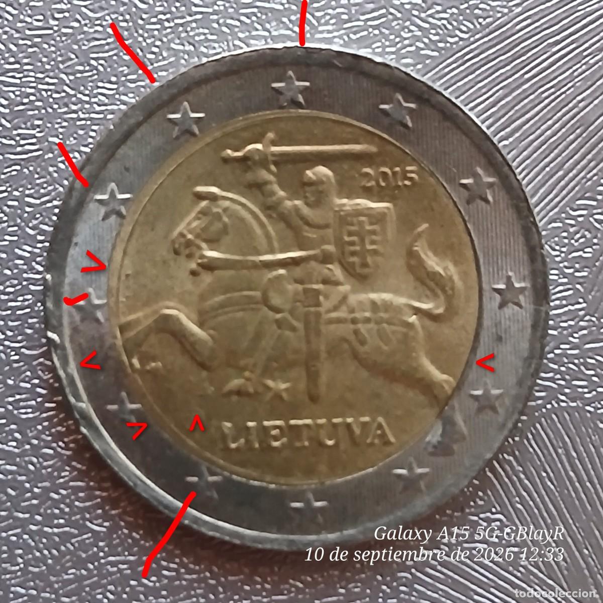 Monedas antiguas de Europa: Moneda de 2 &euro;. Lituania 2015. Errores. - Foto 3