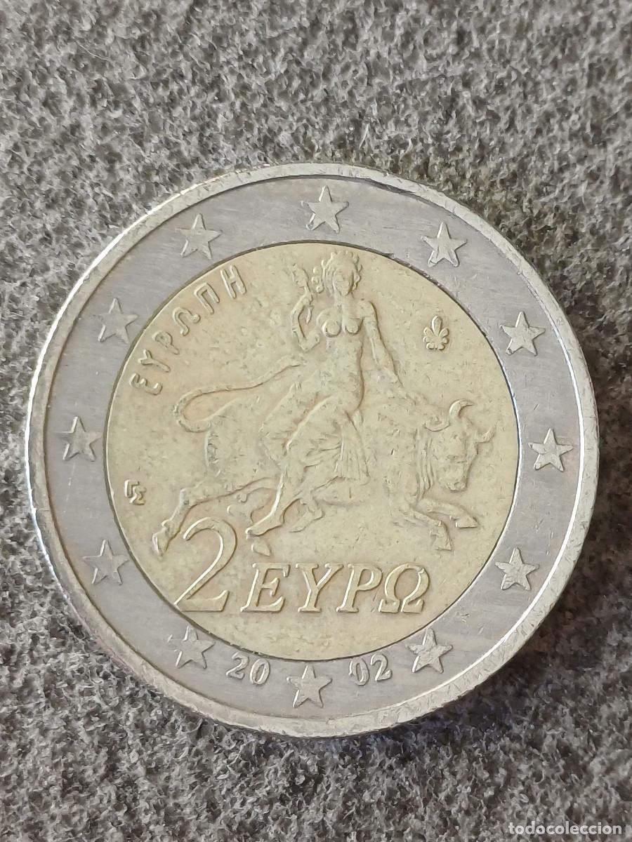 Monedas antiguas de Europa: 2 euros griegos del a&ntilde;o 2002 con errores en ambas caras de la moneda.
