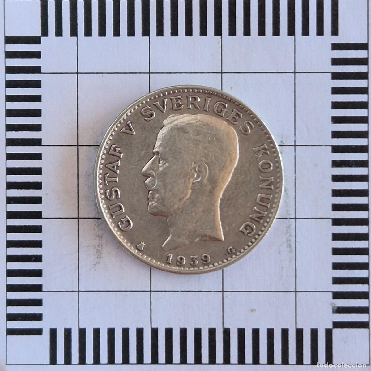 Moedas antigas da Europa: 1 KRONA, SUECIA. GUSTAVO V, 1939. (KM#786.2).