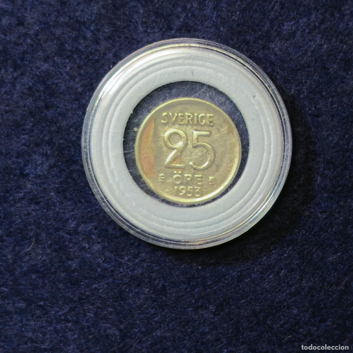 Moedas antigas da Europa: ERROR 25 ORE DE PLATA (0,400-COBRE) DEL REINO DE SUECIA DEL A&Ntilde;O 1953. M.B.C. COBRE VISIBLE