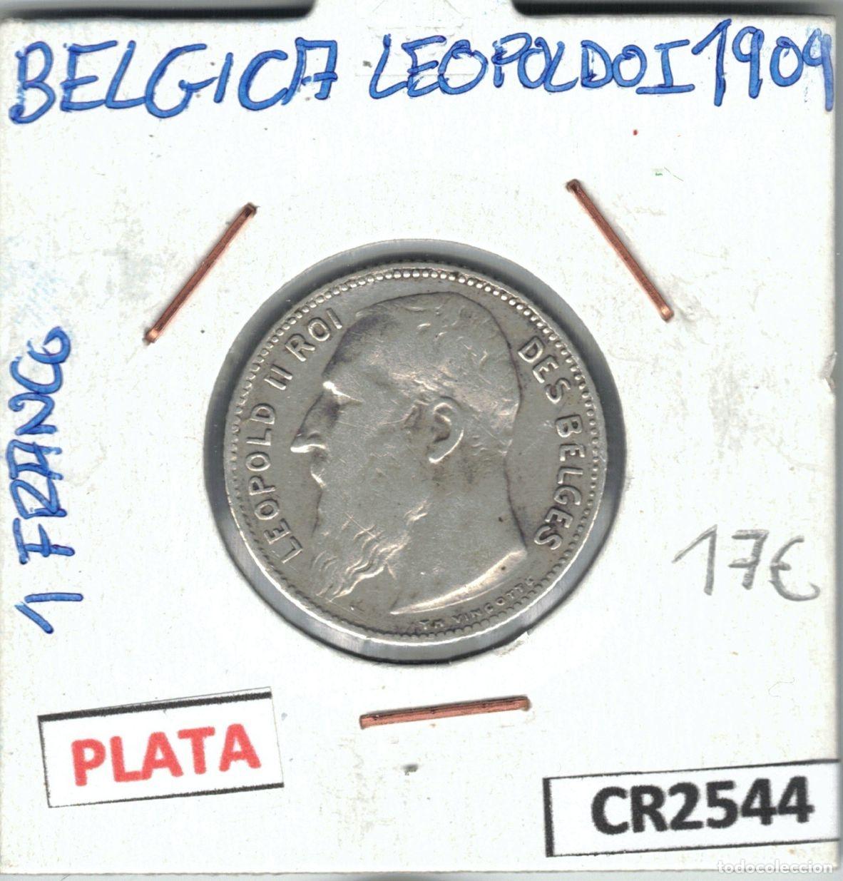 Old Coins of Europe: CR2544 MONEDA 1 FRANCO BELGICA LEOPOLDO II PLATA 1909