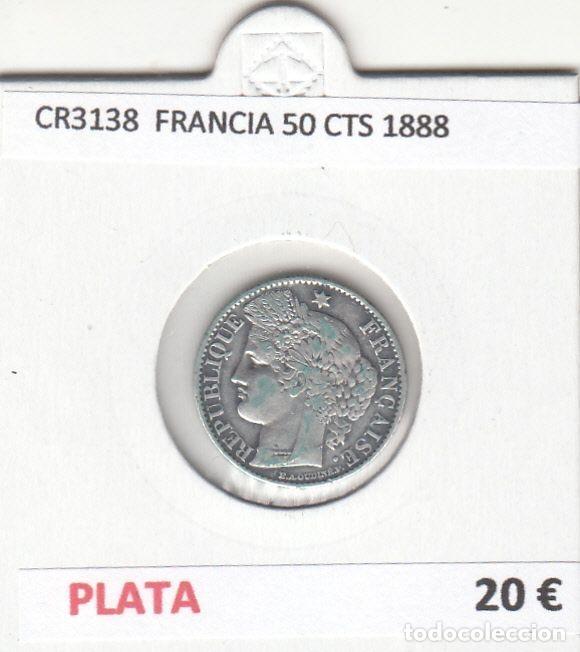 Monete antiche di Europa: CR3138 MONEDA FRANCIA 50 CENTIMOS 1888 MBC PLATA