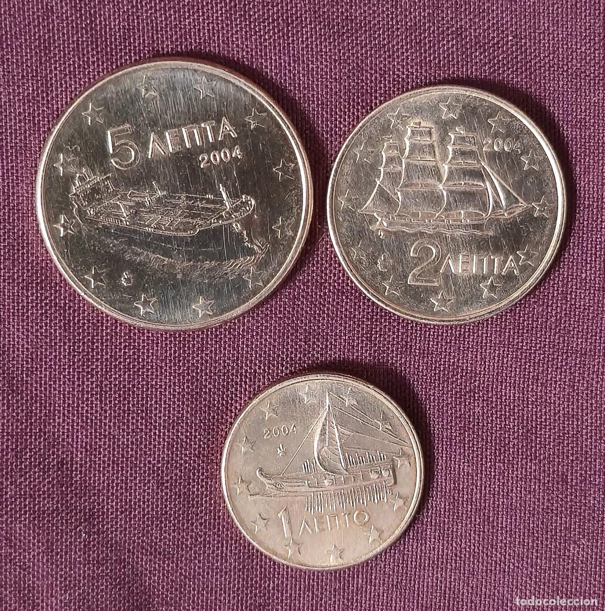 Monete antiche di Europa: 3 Monedas Grecia 2004 - 1 , 2 y 5 centimos de Euro