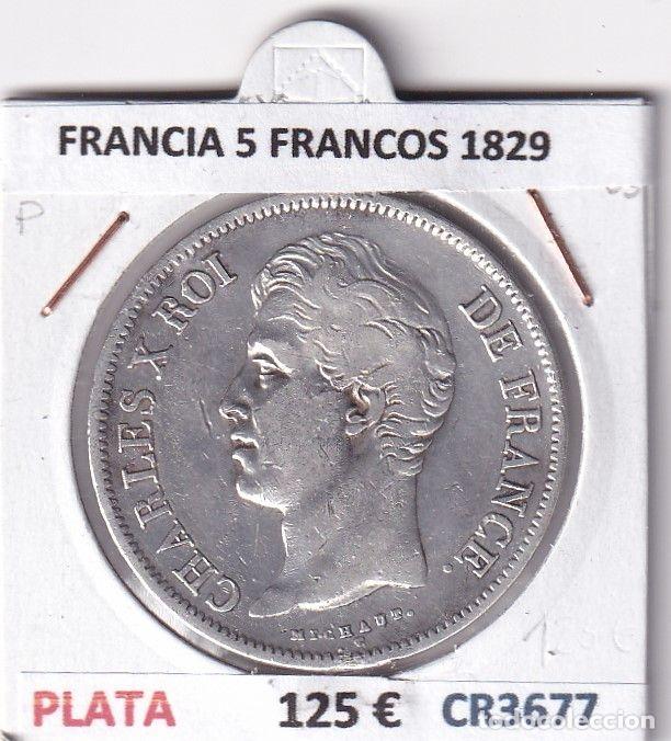 Moedas antigas da Europa: CR3677 MONEDA FRANCIA 5 FRANCOS 1829 CARLOS X BURDEOS PLATA