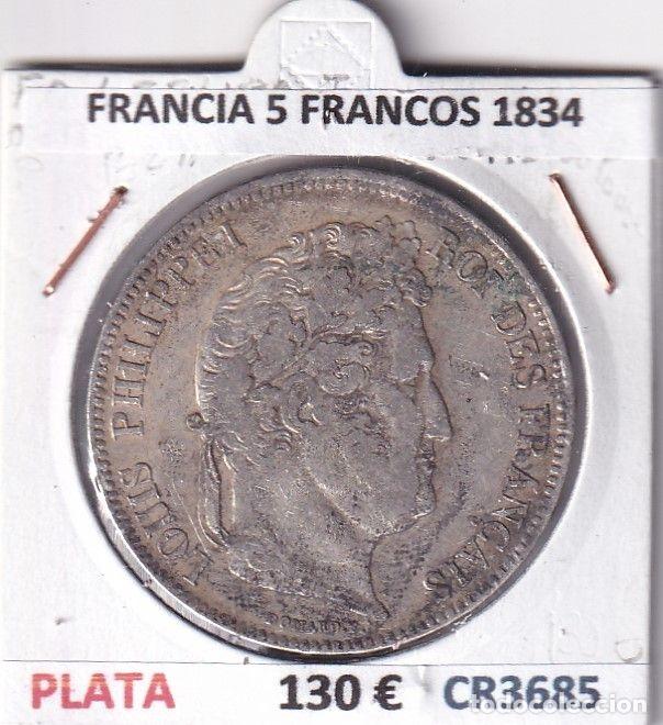 Alte M&uuml;nzen aus Europa: CR3685 MONEDA FRANCIA 5 FRANCOS 1834 LUIS FELIPE I TOULOUSSE PLATA