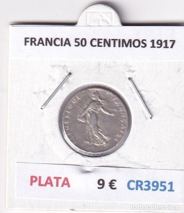 Old Coins of Europe: CR3951 MONEDA FRANCIA 50 CENTIMOS 1917 PLATA