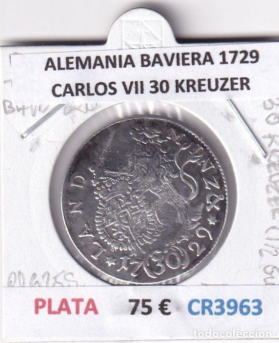 Old Coins of Europe: CR3963 MONEDA ALEMANIA BAVIERA CARLOS VII 1729 30 KREUZER PLATA