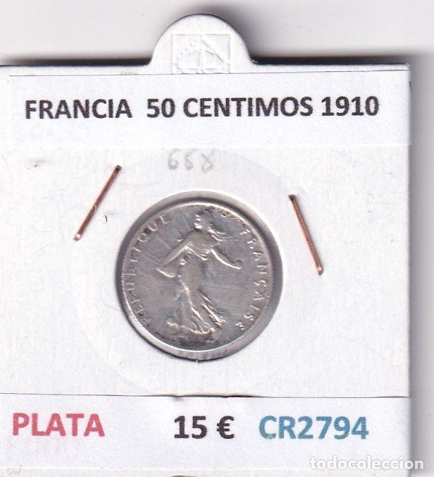 Old Coins of Europe: CR2794 MONEDA FRANCIA 50 CENTIMOS 1910 PLATA