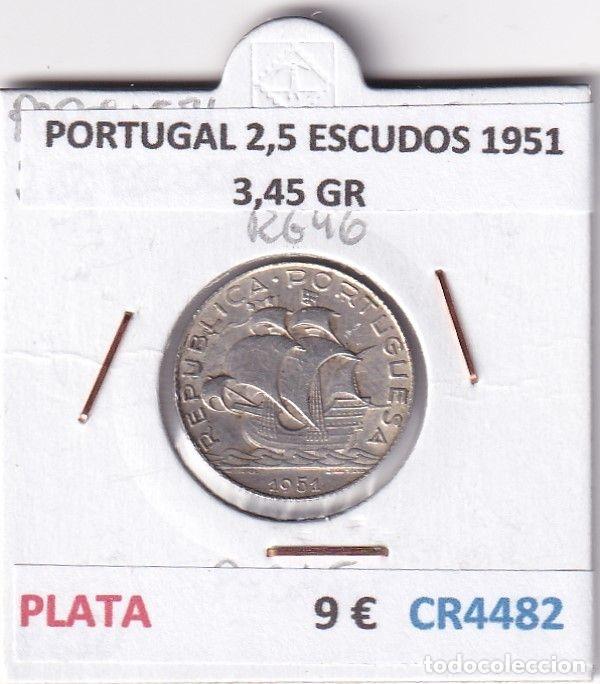 Monete antiche di Europa: CR4482 MONEDA PORTUGAL 2,5 ESCUDOS 1951 3,45 GR PLATA