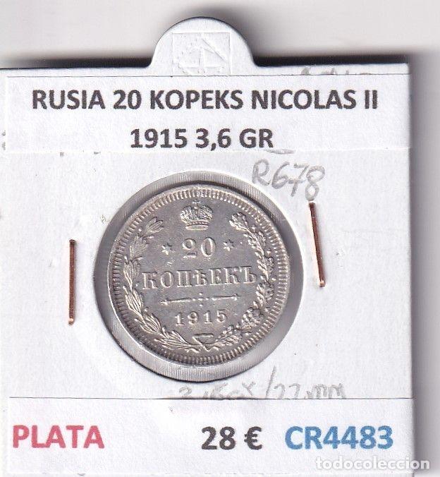 Monete antiche di Europa: CR4483 MONEDA RUSIA 20 KOPEKS NICOLAS II 1915 3,6 GR PLATA