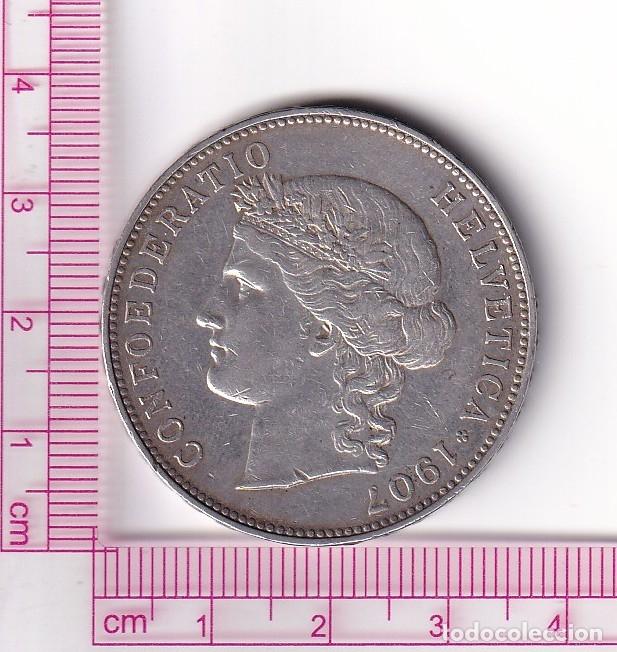 Monete antiche di Europa: CR4578 MONEDA SUIZA 5 FRANCOS 1907 PLATA 25 gr