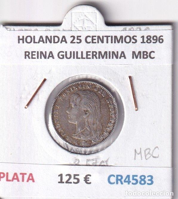 Monete antiche di Europa: CR4583 MONEDA HOLANDA 25 CENTIMOS 1896 REINA GUILLERMINA PLATA MBC