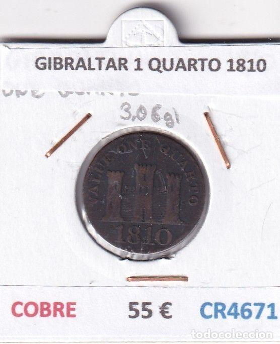 Old Coins of Europe: CR4671 MONEDA GIBRALTAR 1 QUARTO 1810 COBRE