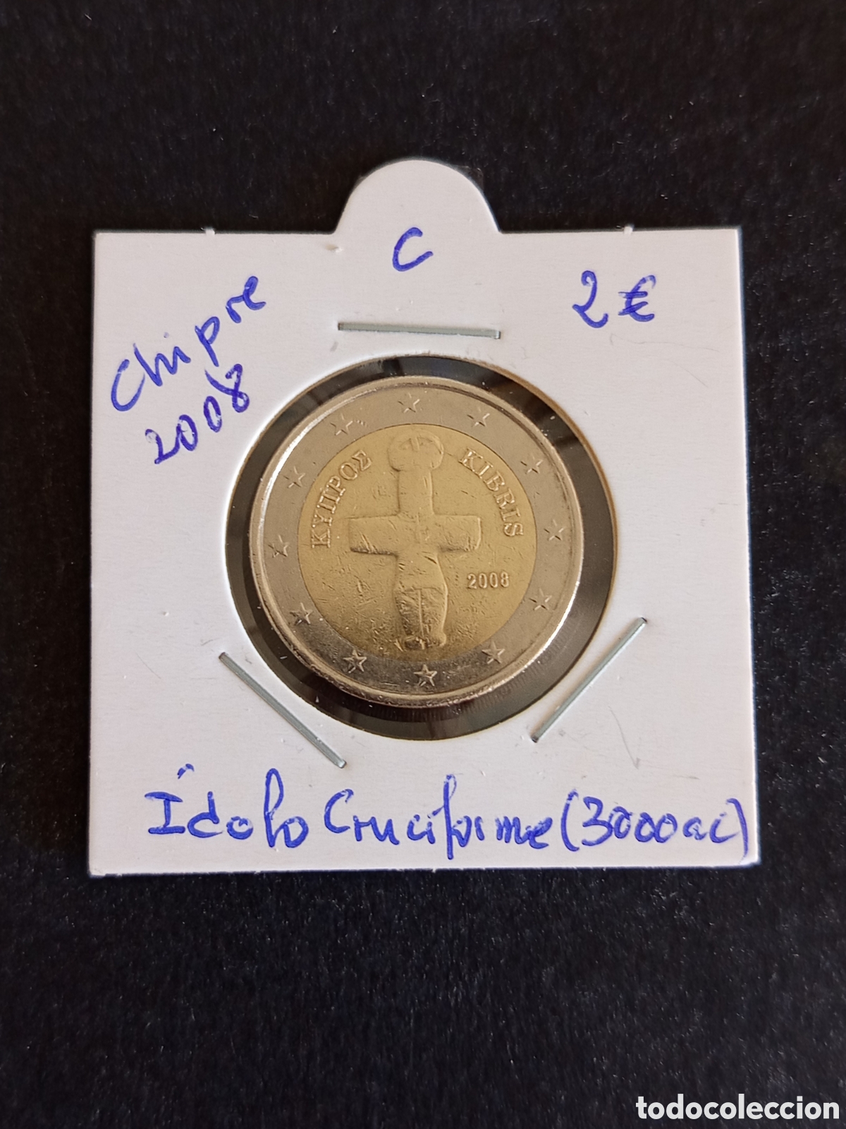 Monedas antiguas de Europa: Chipre, 2008. 2&euro; circulado cara nacional &Iacute;dolo Cruciforme (3000 a.d.C). Ver fotos. Pedido m&iacute;nimo 3&euro;
