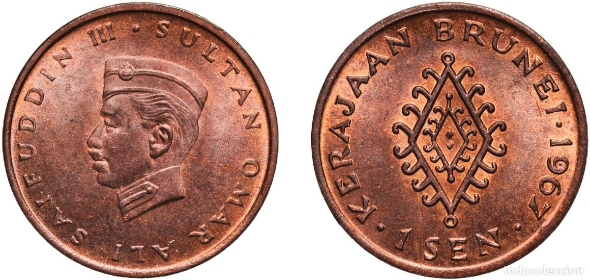 Monedas antiguas de Europa: Brunei Darussalam 1967 1 Sen - Omar Ali Saifuddin III Bronze (97% Copper, 0.5% Tin, 2.5% Zinc) Roya