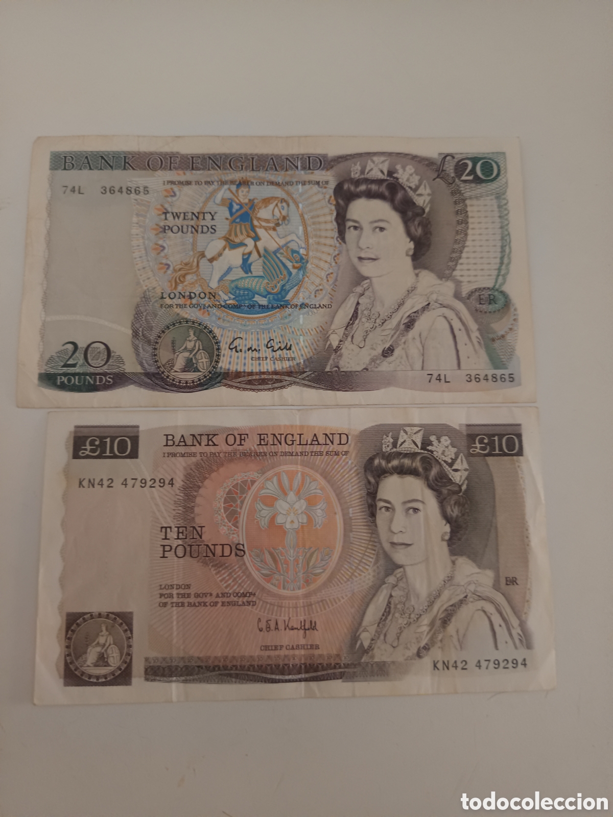 Monedas antiguas de Europa: Billetes Banco de Inglaterra. Libras. 20 y 10.