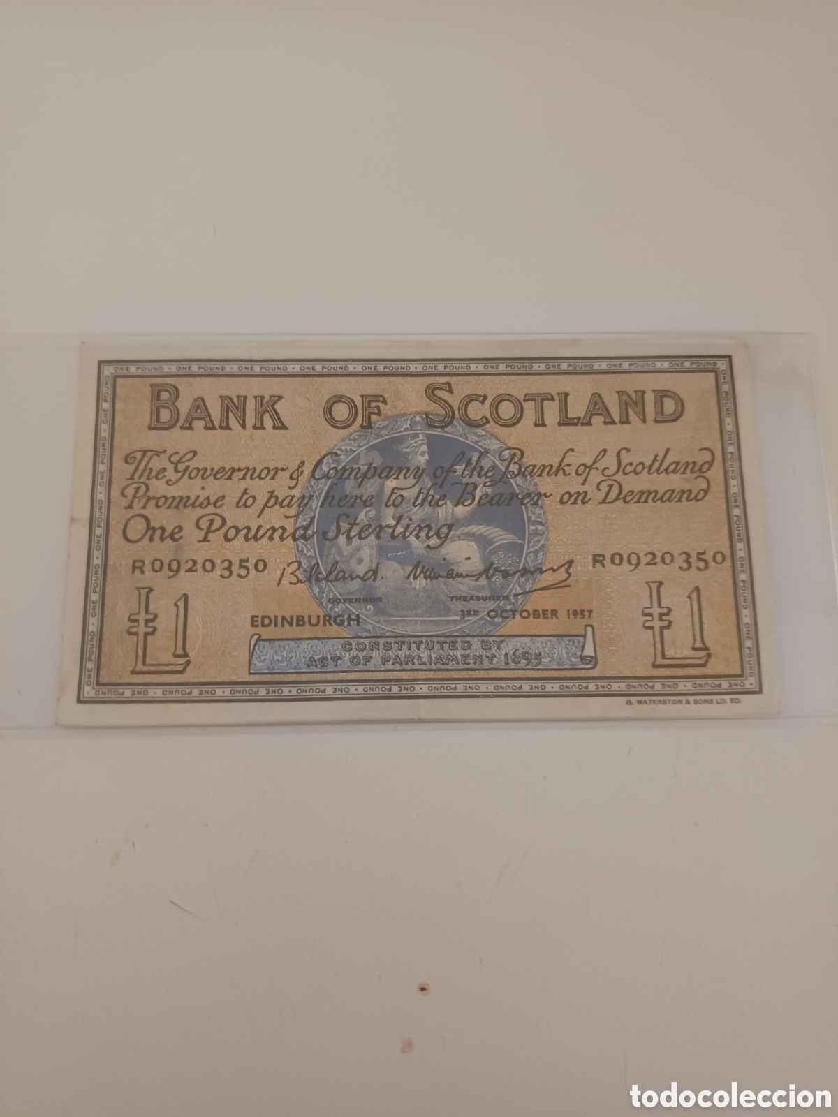 Monedas antiguas de Europa: Billete 1 Libra. Banco de Escocia. A&ntilde;o 1957