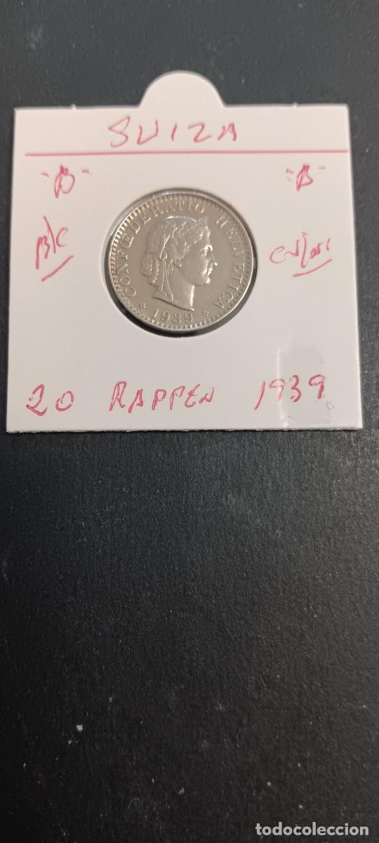 Monedas antiguas de Europa: SUIZA 20 RAPPEN 1939 BC KM=29a (CUPRONIQUEL) &rdquo;B&rdquo;