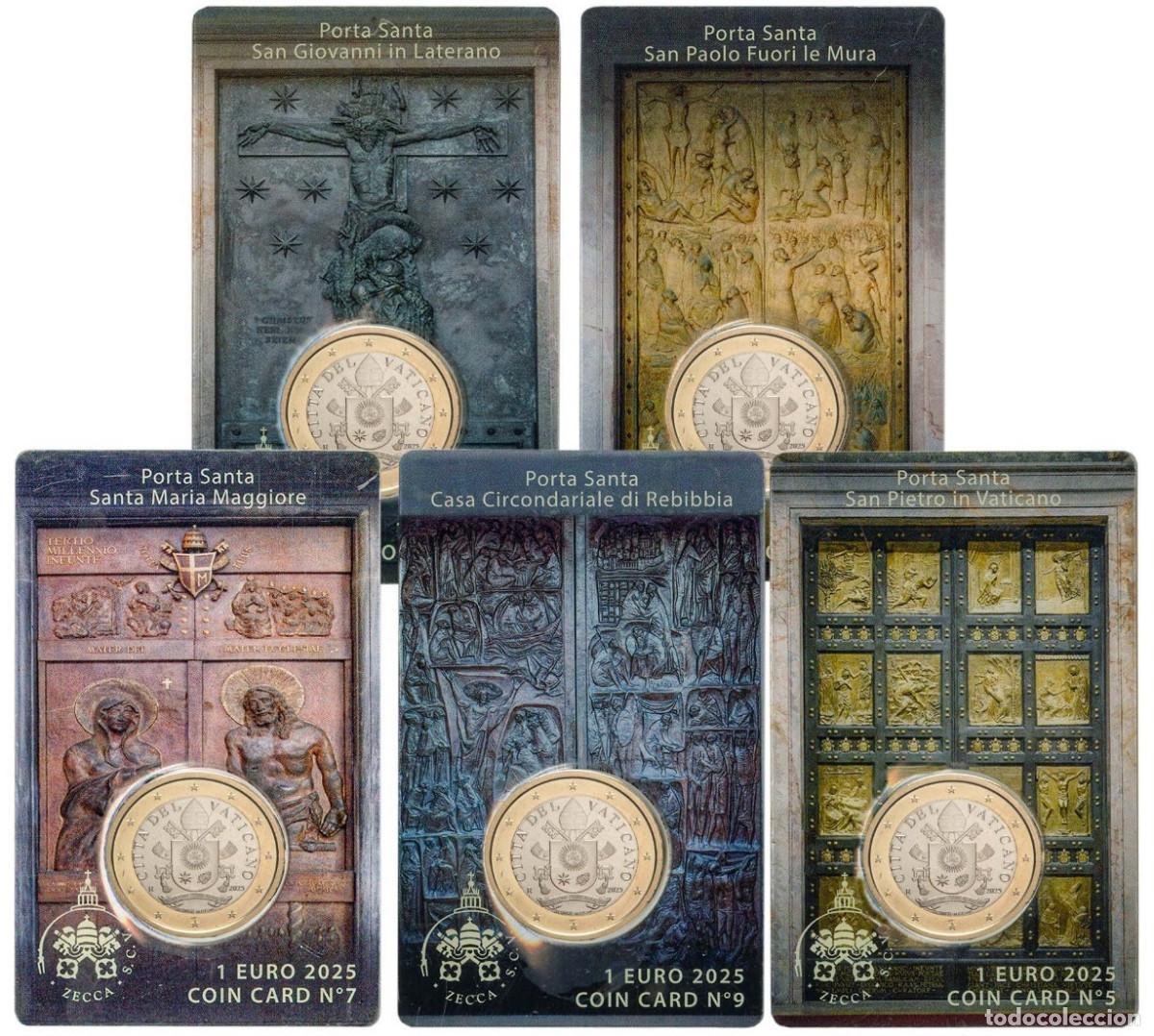 Monedas antiguas de Europa: JUEGO 5x COINCARD 1 EURO VATICANO 2025 N&ordm; 5, 6, 7, 8 Y 9 PUERTA SANTA