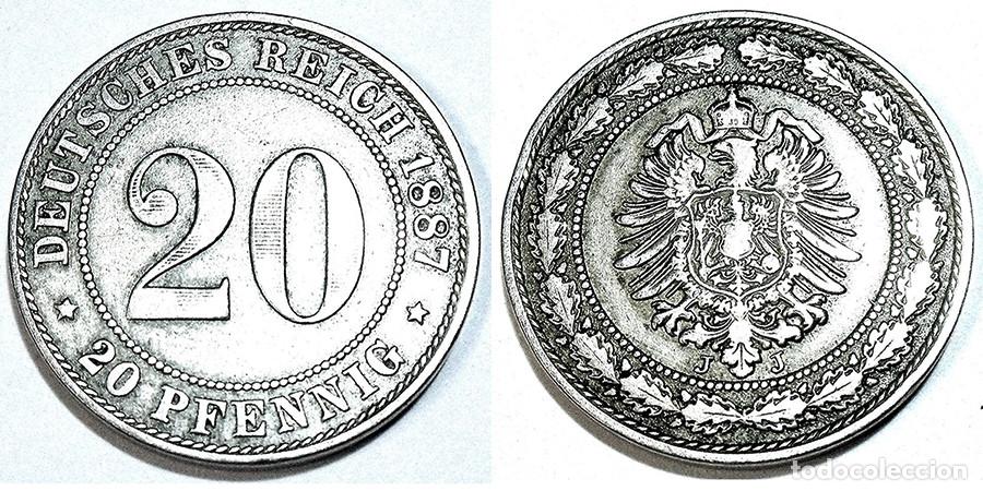 Monnaies anciennes de Europe: ALEMANIA - 20 PFENNIG - 1887.J - E.B.C. - ESCASO
