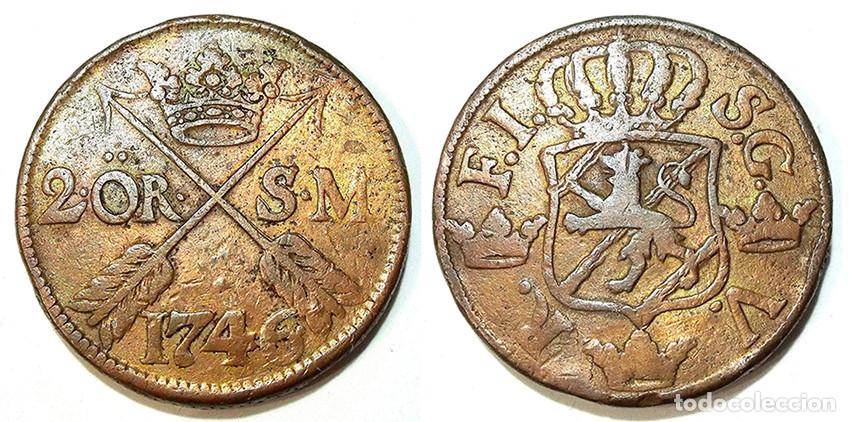 Moedas antigas da Europa: SUECIA - 2 ORE - 1746/45 - COBRE - ESCASA