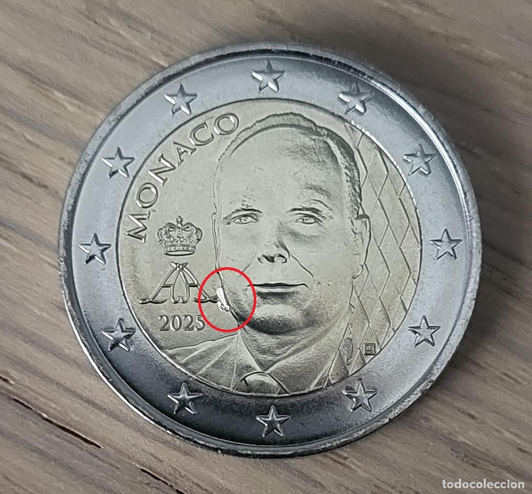 Monedas antiguas de Europa: MONEDA 2 EUROS MONACO 2025 S/C ALBERTO II NUEVO DISE&Ntilde;O &iexcl;ERROR! &iexcl;EXCESO DE METAL!